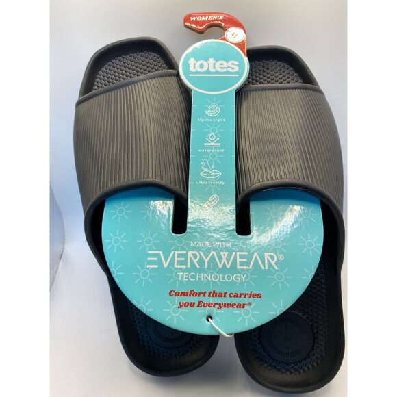 Womens Totes Everywear Black Slide Sandals Size 9 Lightweight Waterproof Ultra-C - Picture 1 of 7